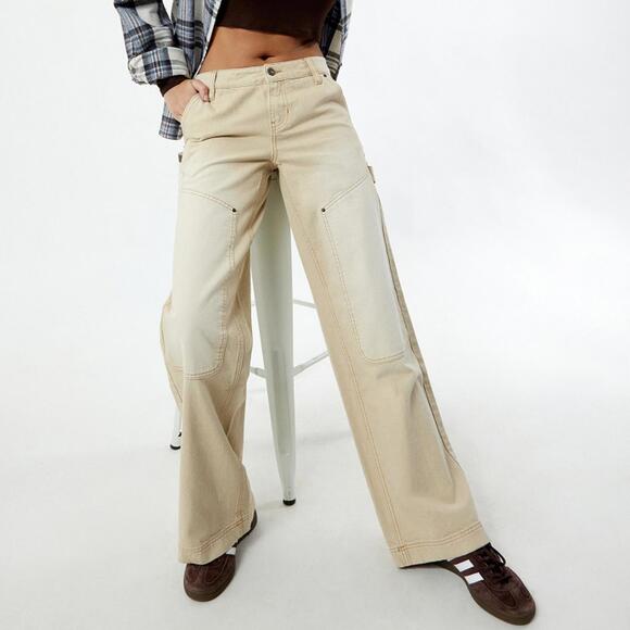 Pacsun Low Rise Utility Baggy Carpenter Jeans Beige Chic Casual Edgy Streetwear - Picture 1 of 4